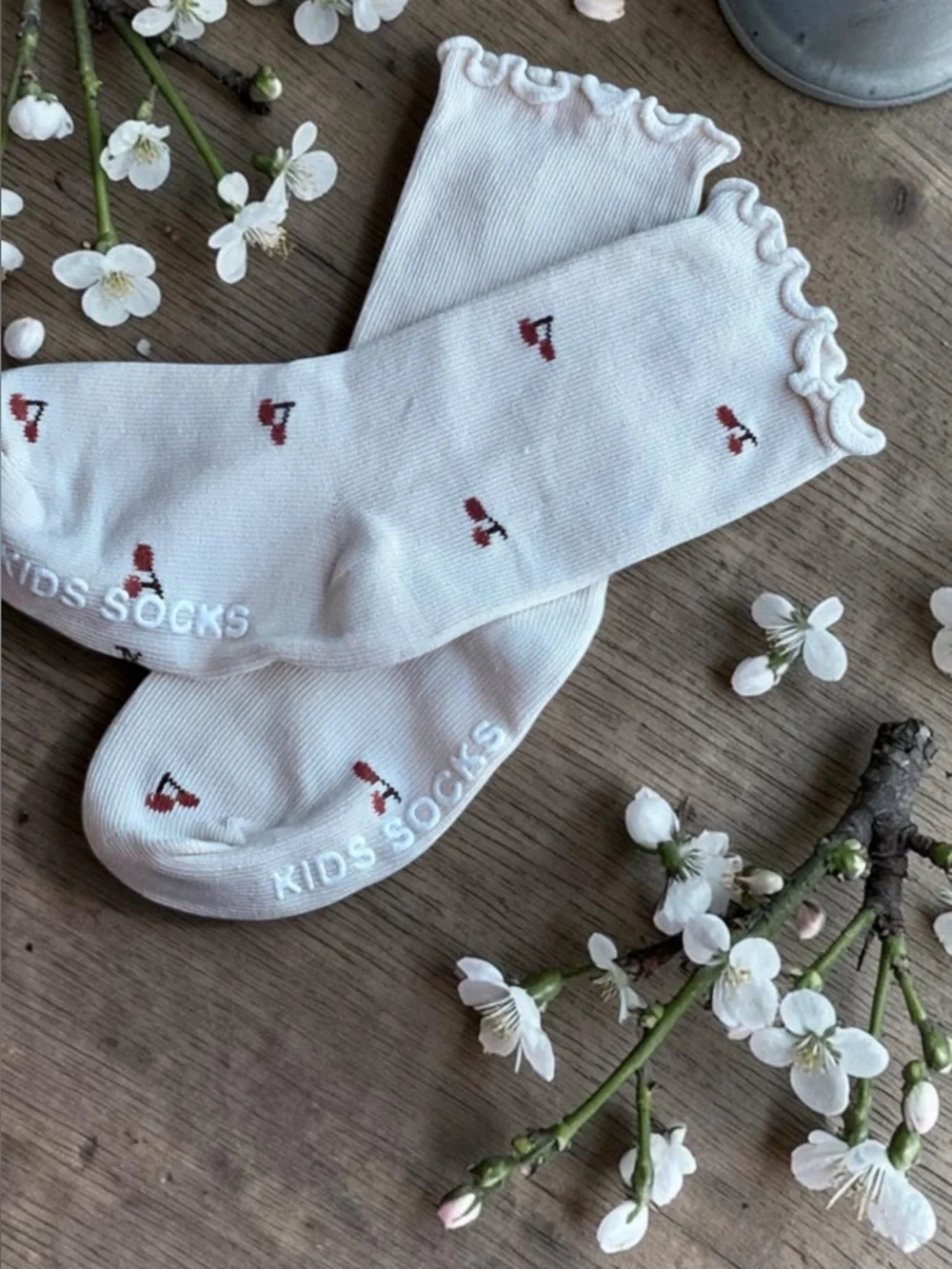 Cute Cherry Pattern Kids Socks - soft cream - Picture 5 of 12